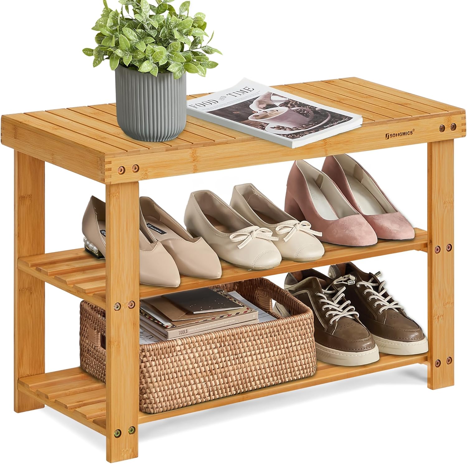 SONGMICS Bamboo Shoe Rack Bench