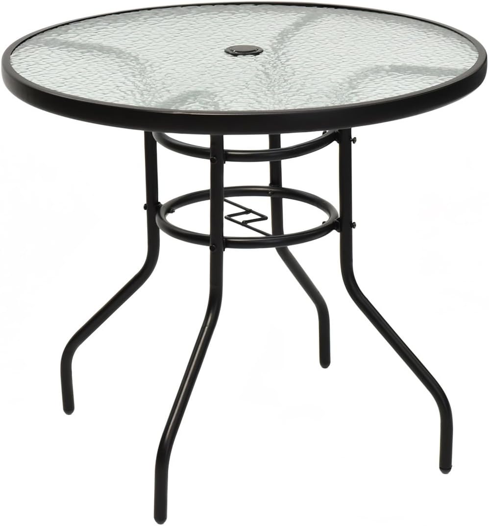 Tangkula 32-inch Round Outdoor Table with Glass Top