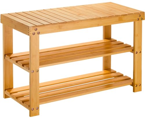 Pipishell 3 Tier Bamboo Shoe Rack Bench