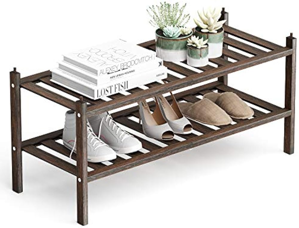 Dranixly 2-Tier Bamboo Stackable Shoe Rack