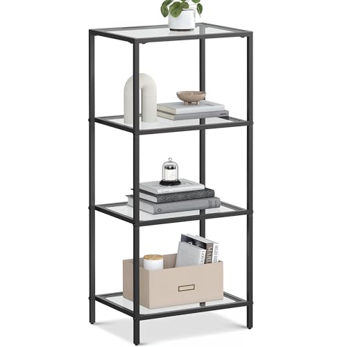 VASAGLE Bookcase Tempered Glass Steel Frame