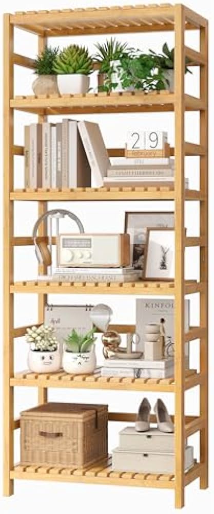 FOTOSOK 6-Tier Bamboo Bookcase