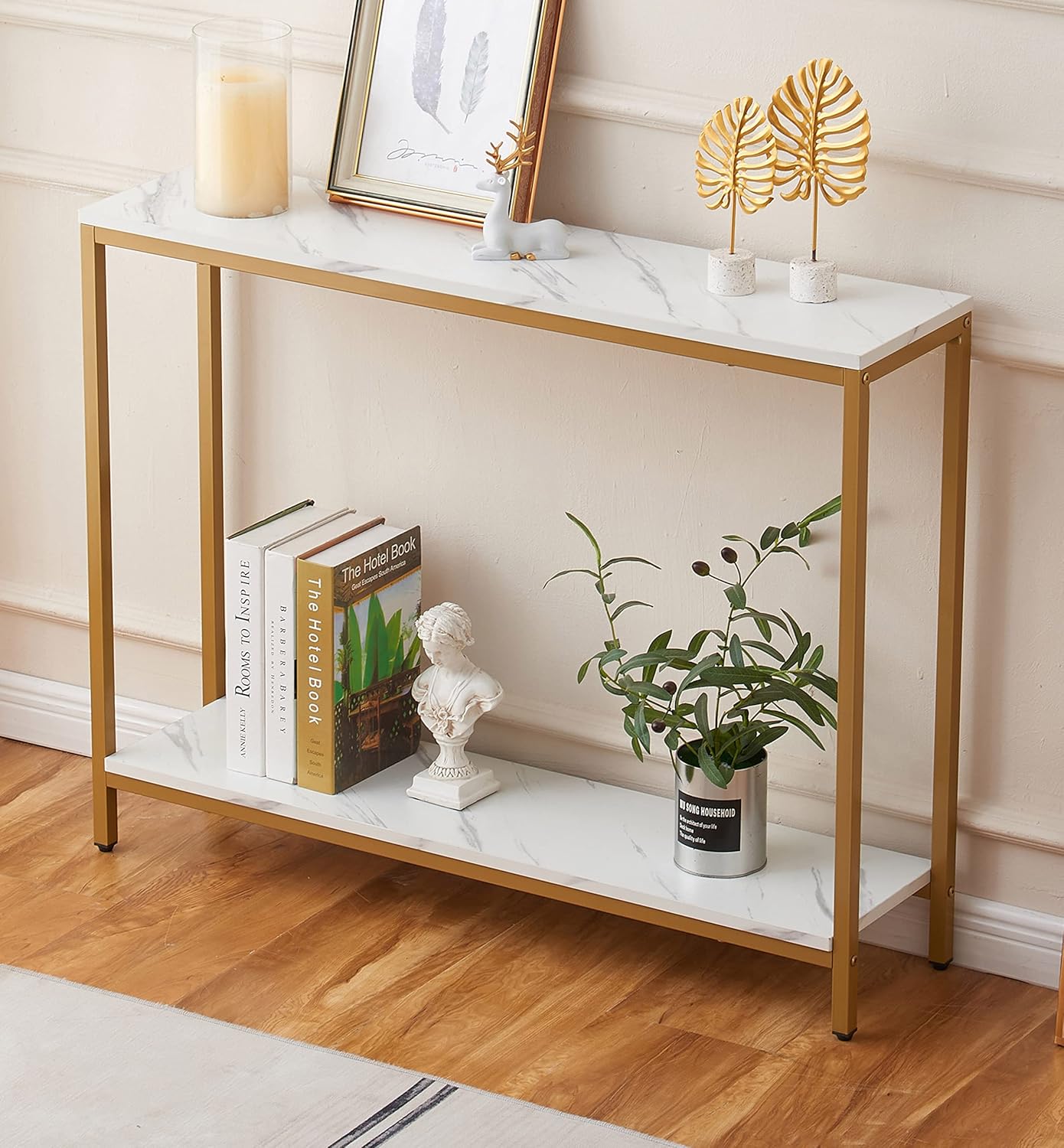 loglus Double Layer Faux Marble Console Table
