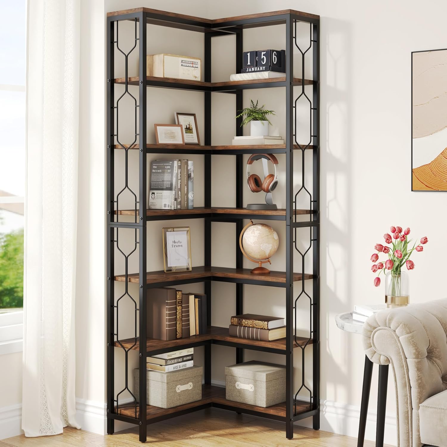 Tribesigns 7-Tier Industrial Corner Bookshelf