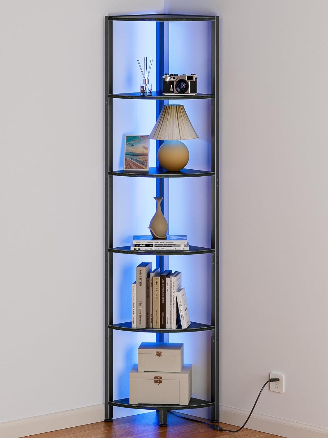 Furnulem 6-Tier Corner Shelf with LED Light