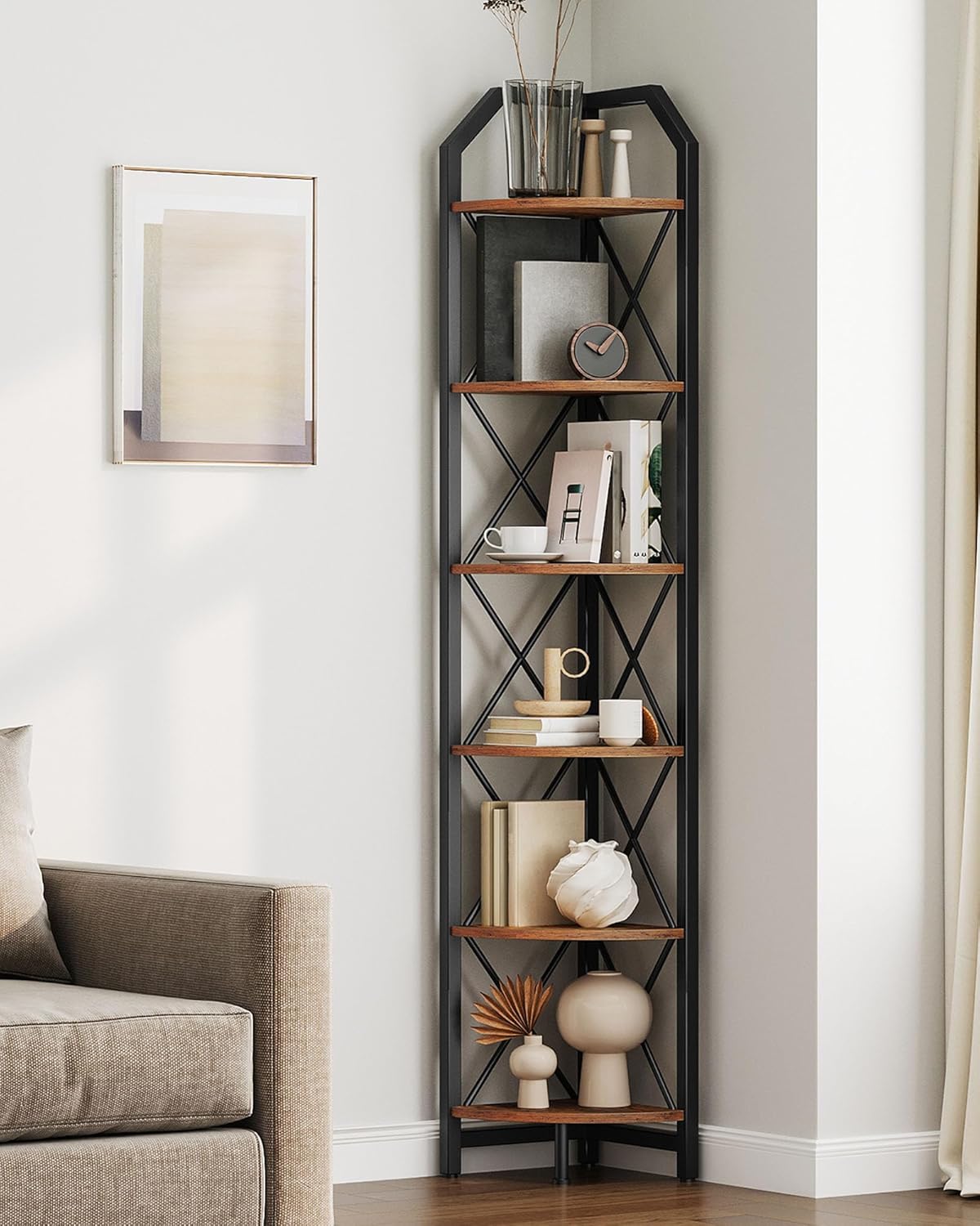 CHOEZON 6-Tier Industrial Corner Shelf with Safety Baffles