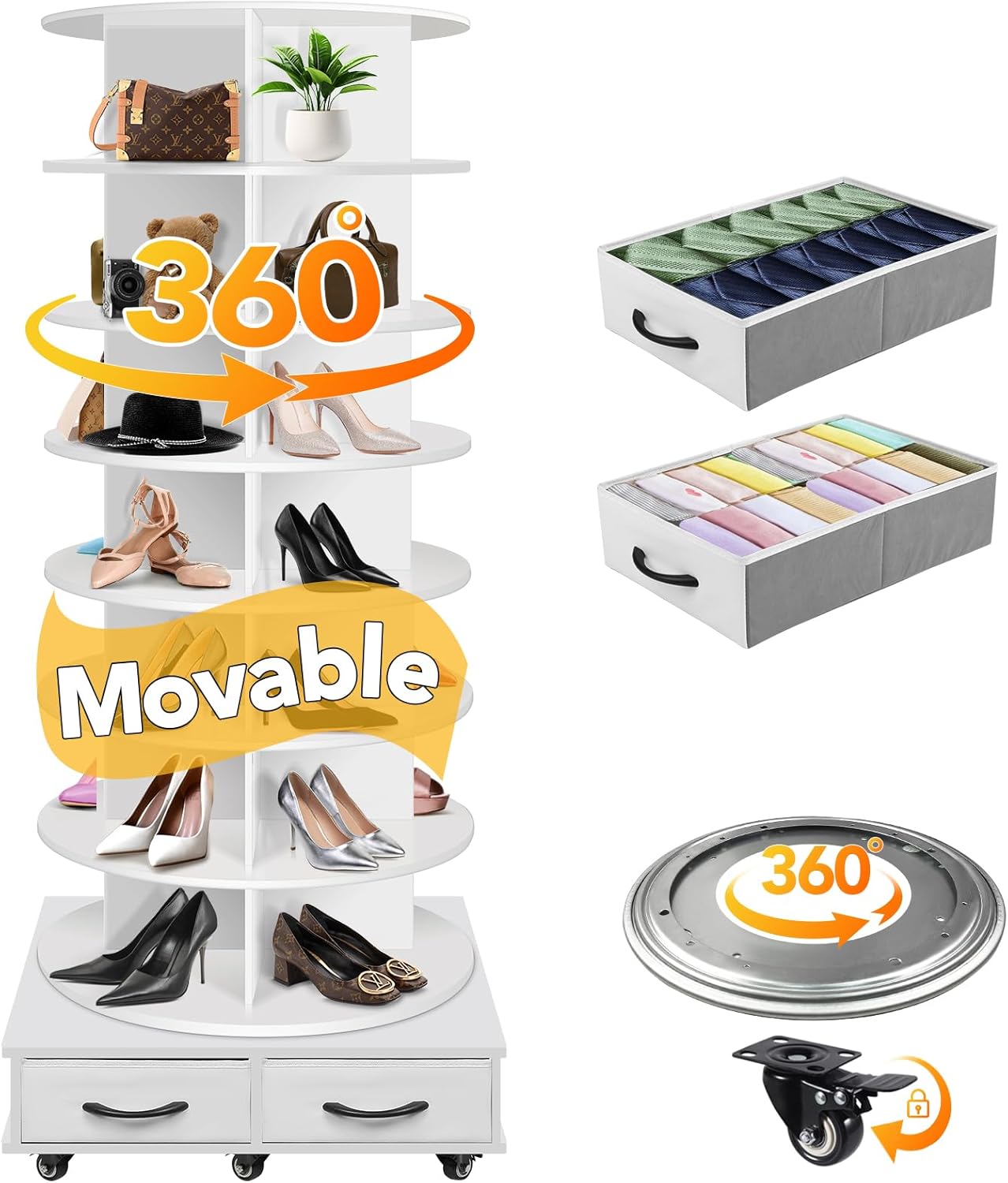 RUNSUNSPRI 8-Tier Rotating Shoe Rack