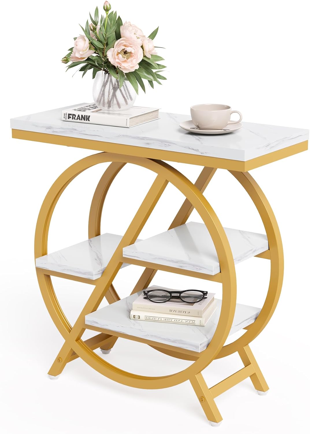 LITTLE TREE 4-tier narrow marble end table with storage