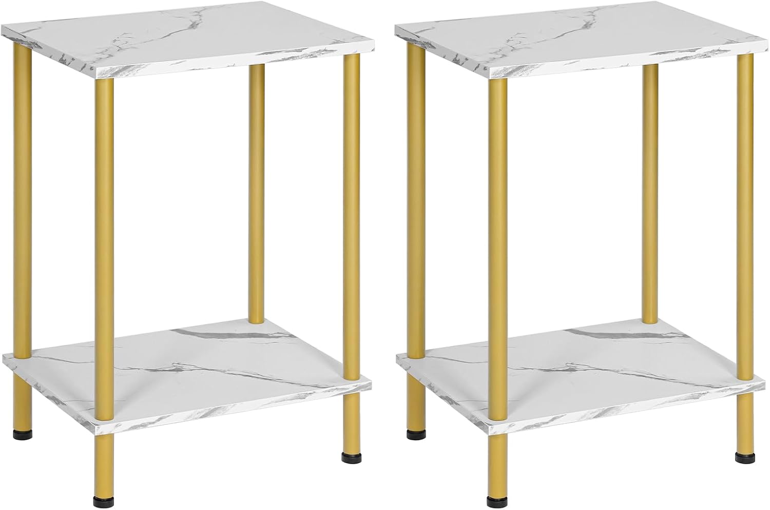 HOOBRO set of 2 marble end tables with storage shelves