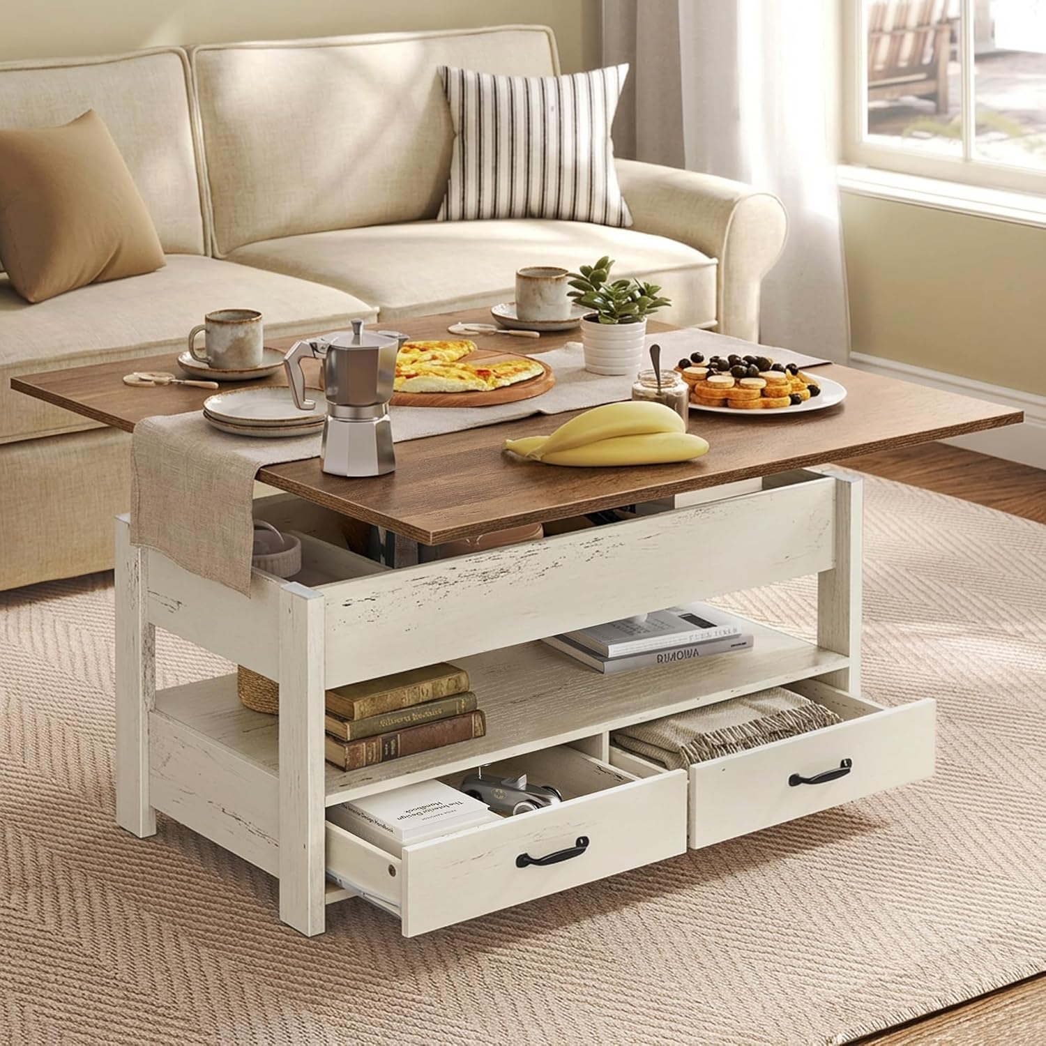 VASAGLE Lift Top Marble Coffee Table