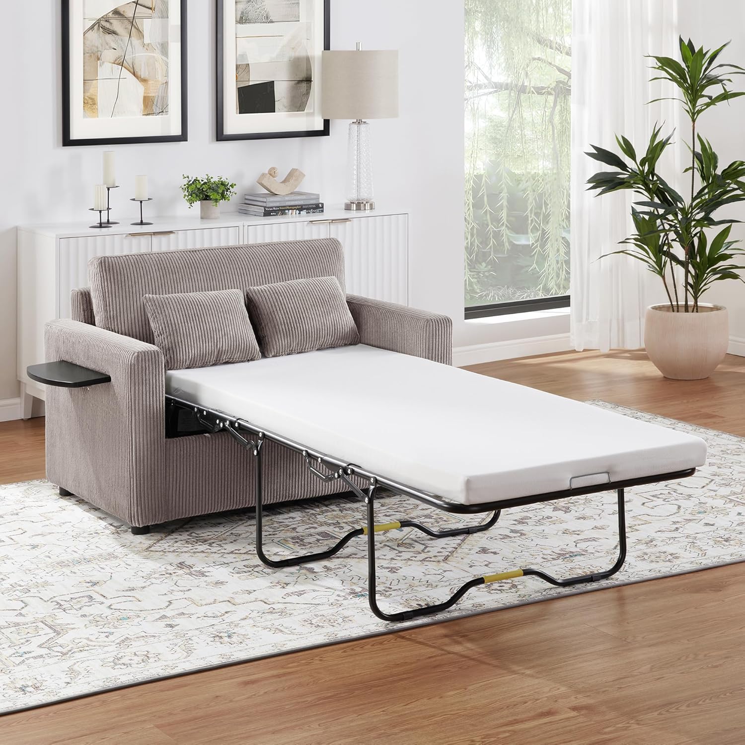 Merax foldable sofa bed with side table and USB ports