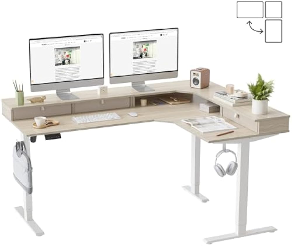 FEZIBO corner desk with built-in drawers