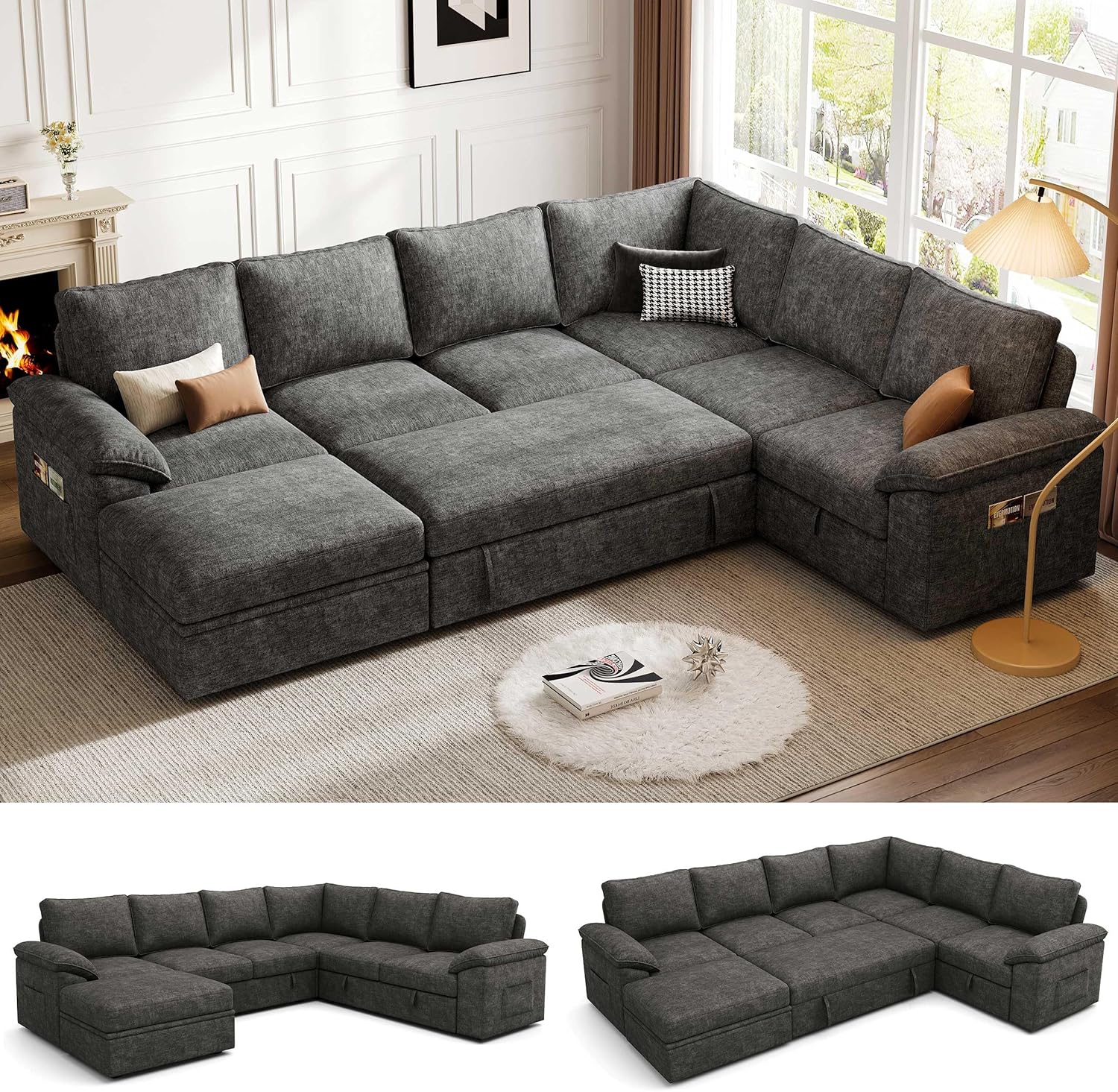 SUAWY U-Shape Sectional Sleeper Sofa