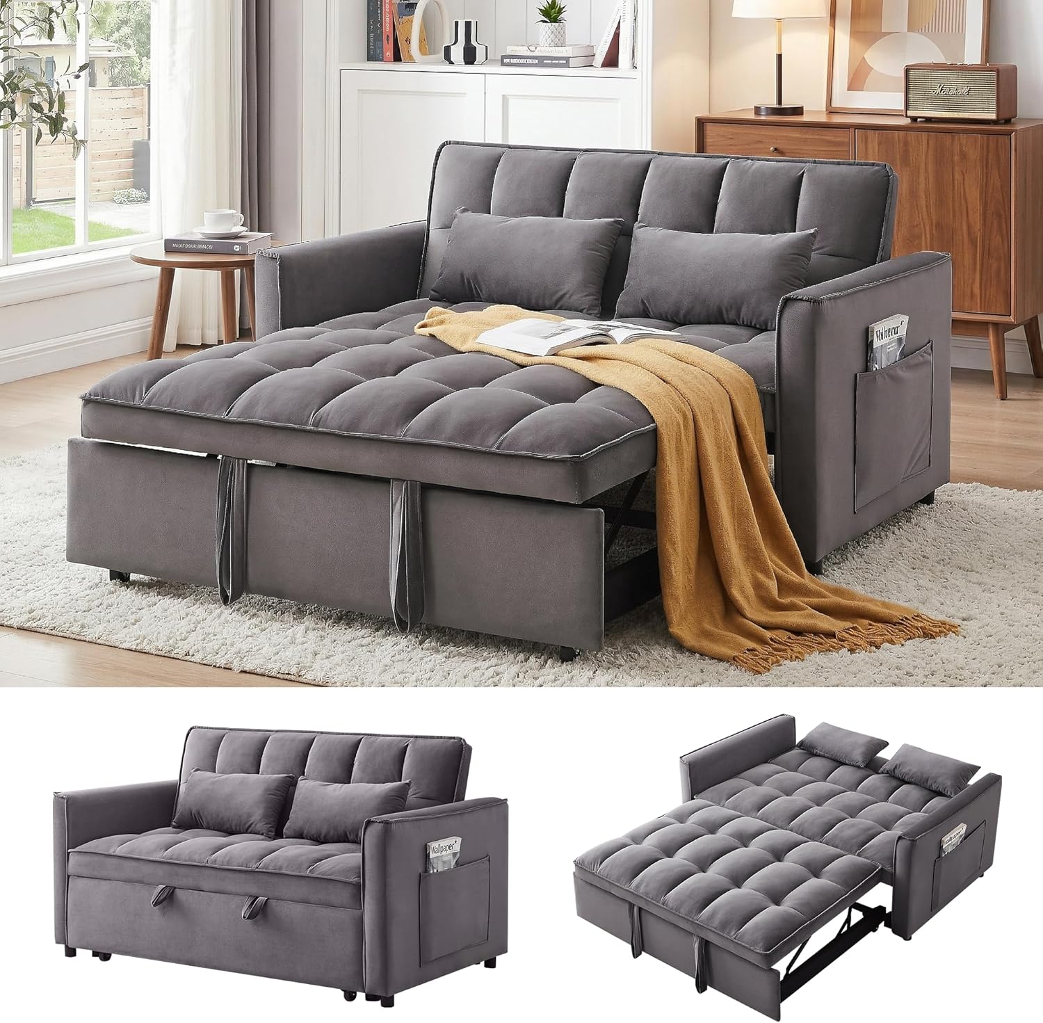 howcool 3-in-1 convertible sleeper sofa in velvet
